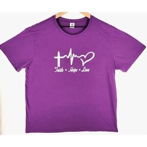 Womens Christian T-Shirt Plus Size 2X Faith Hope Love Purple